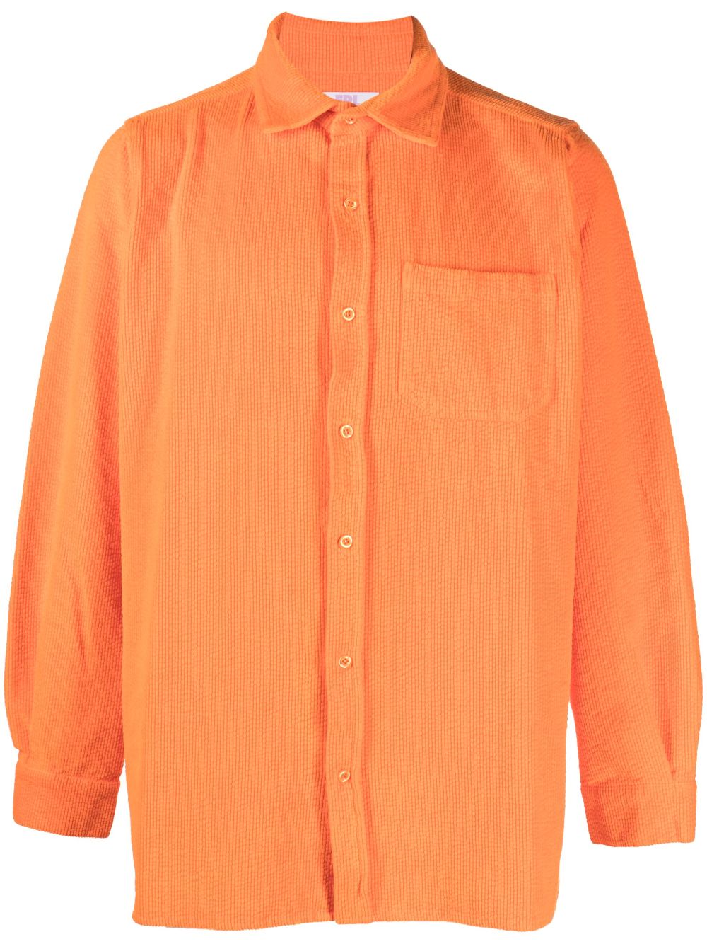 Corduroy embroidered-logo shirt - Orange