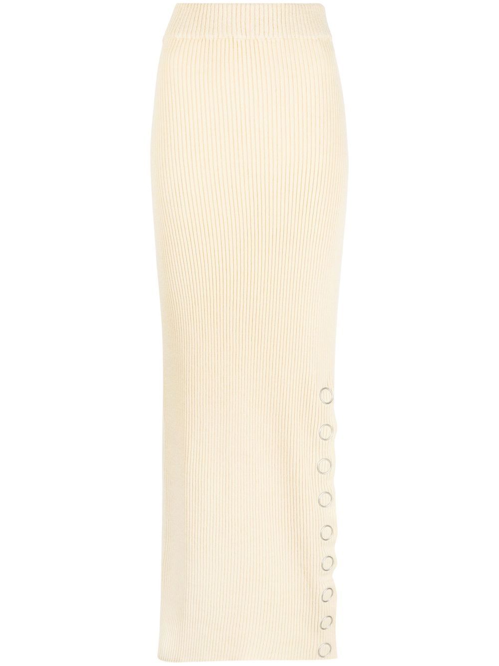 Press-stud rib-knit maxi skirt - Blue
