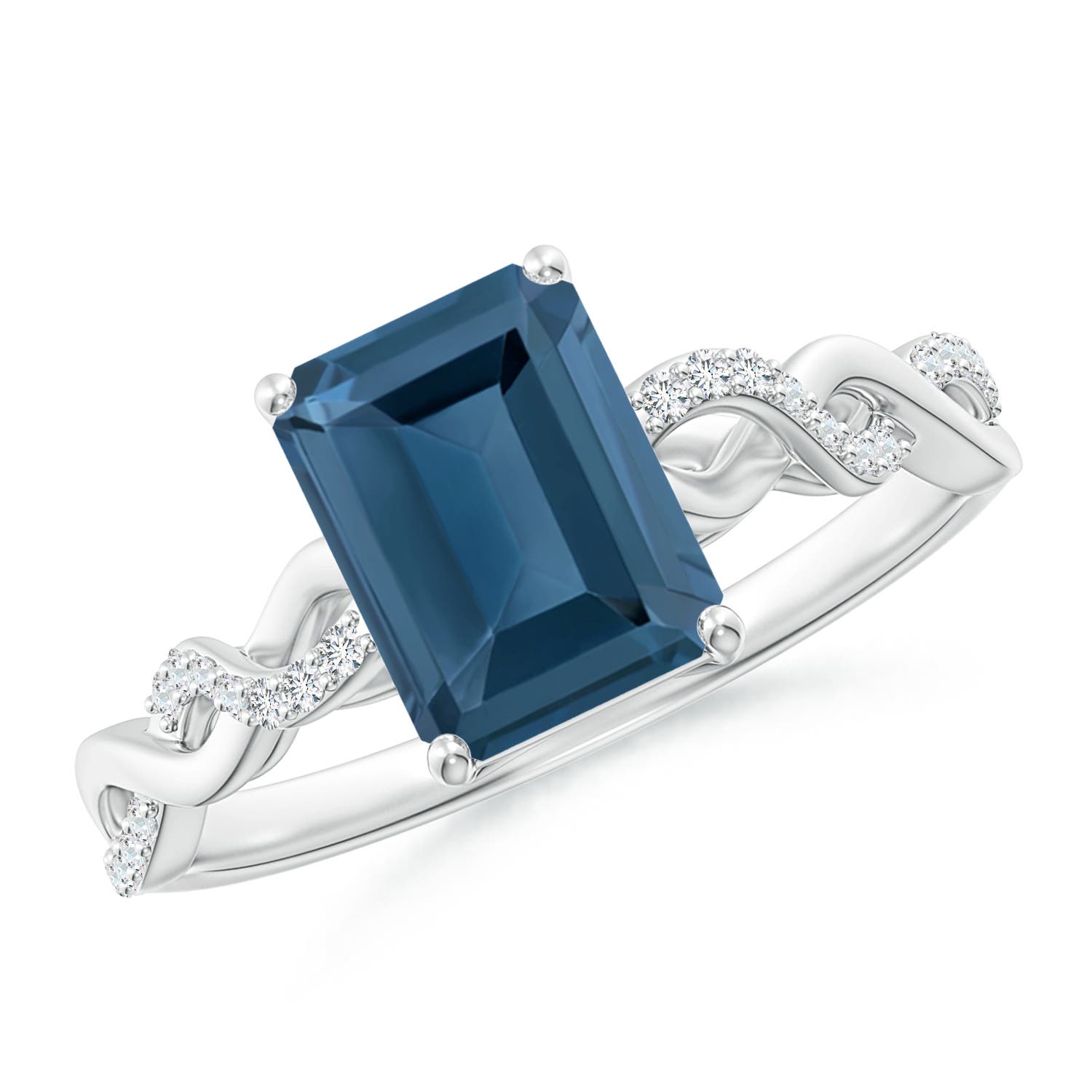 Angara 1.95 Carats Emerald-Cut Solitaire London Blue Topaz Infinity Twist Ring in Platinum