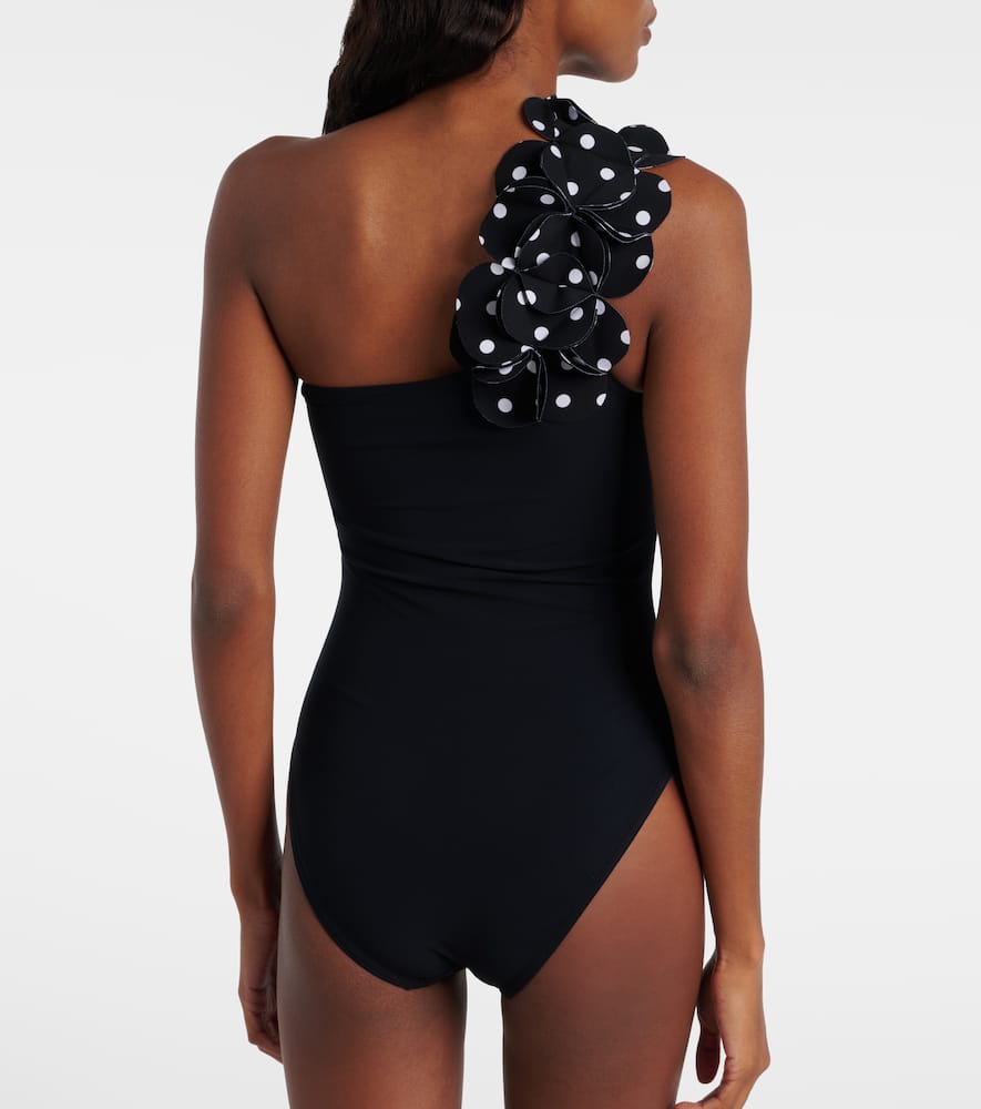 Aria floral-appliqués one-shoulder swimsuit