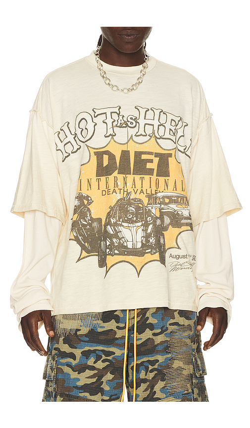 Diet Starts Monday Hot As Hell Layered Long Sleeve Tee in White. L. Also in