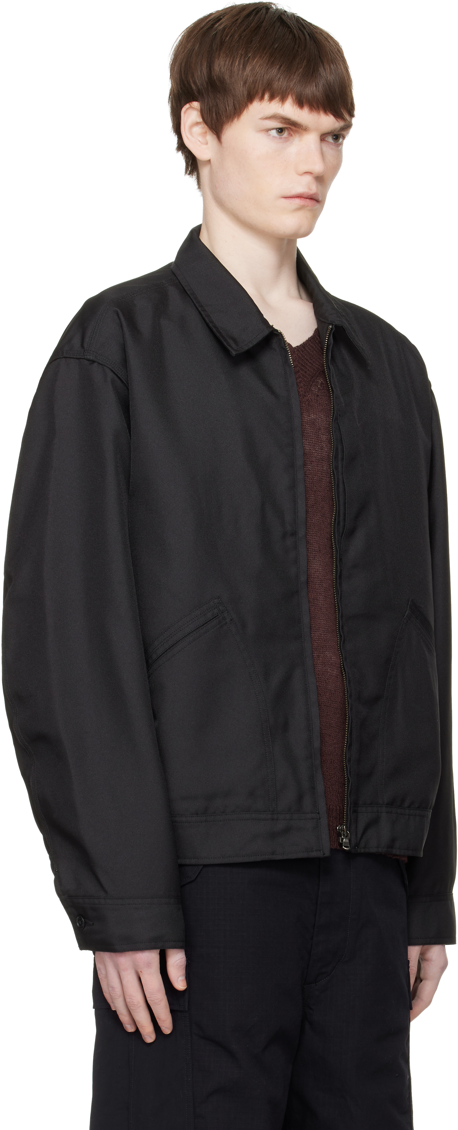 Black Polyester Twill Deck Jacket