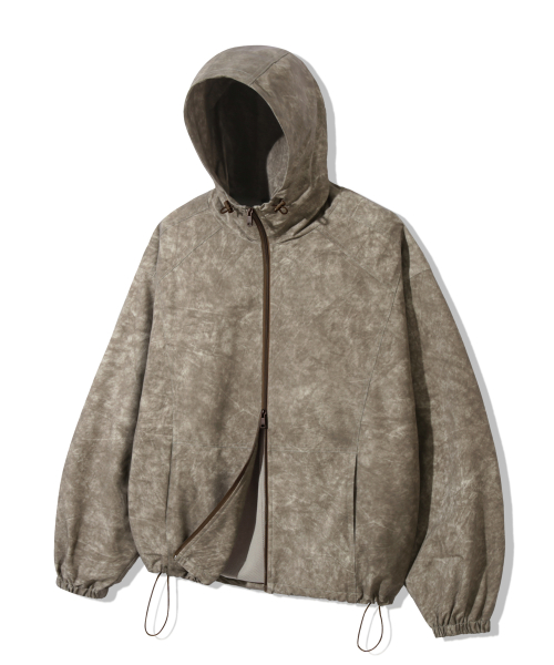 Pigment Dyed Hooded Zip-Up Windbreaker_Brown