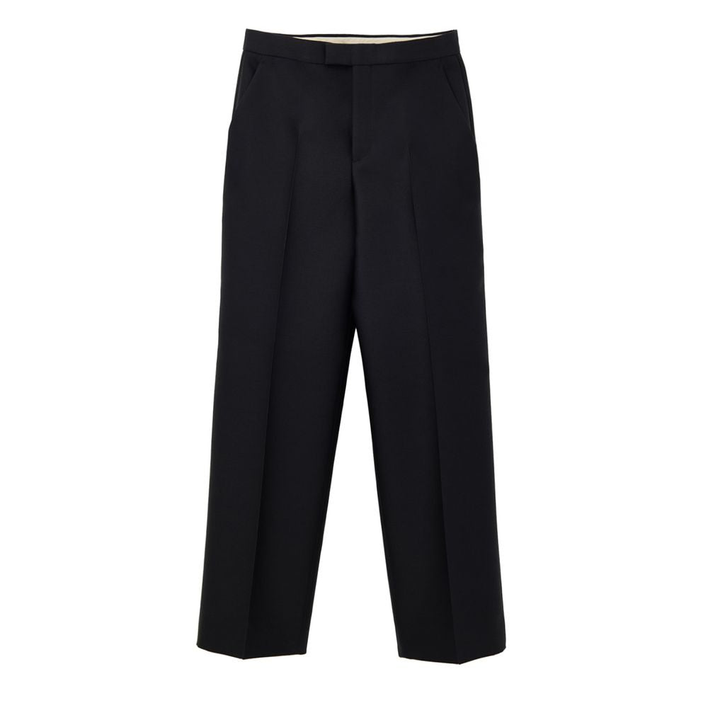 Wool-Silk Tailored Trousers — Black