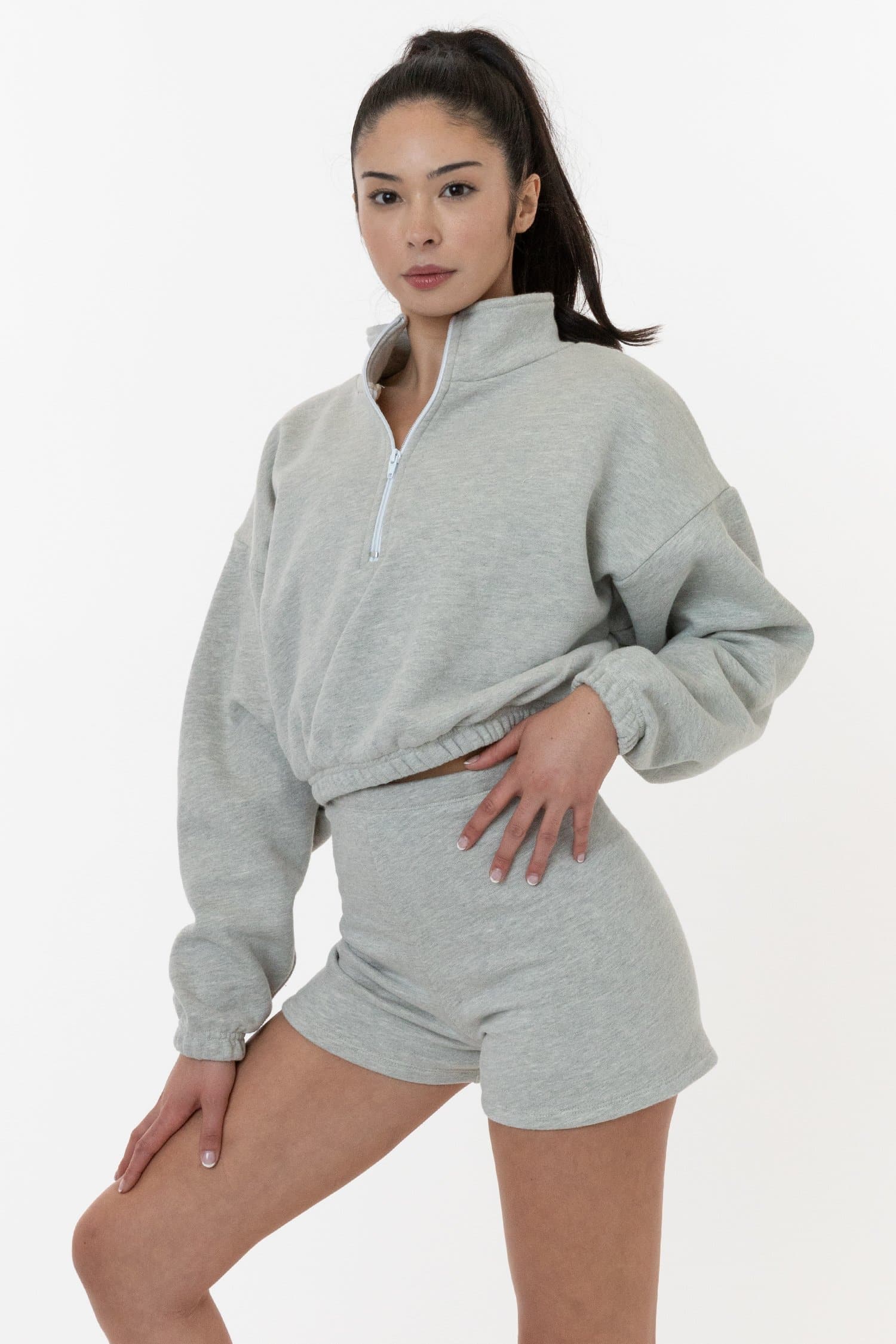 CF330 - Cotton Fleece High Waist Fitted Short - Heather Grey