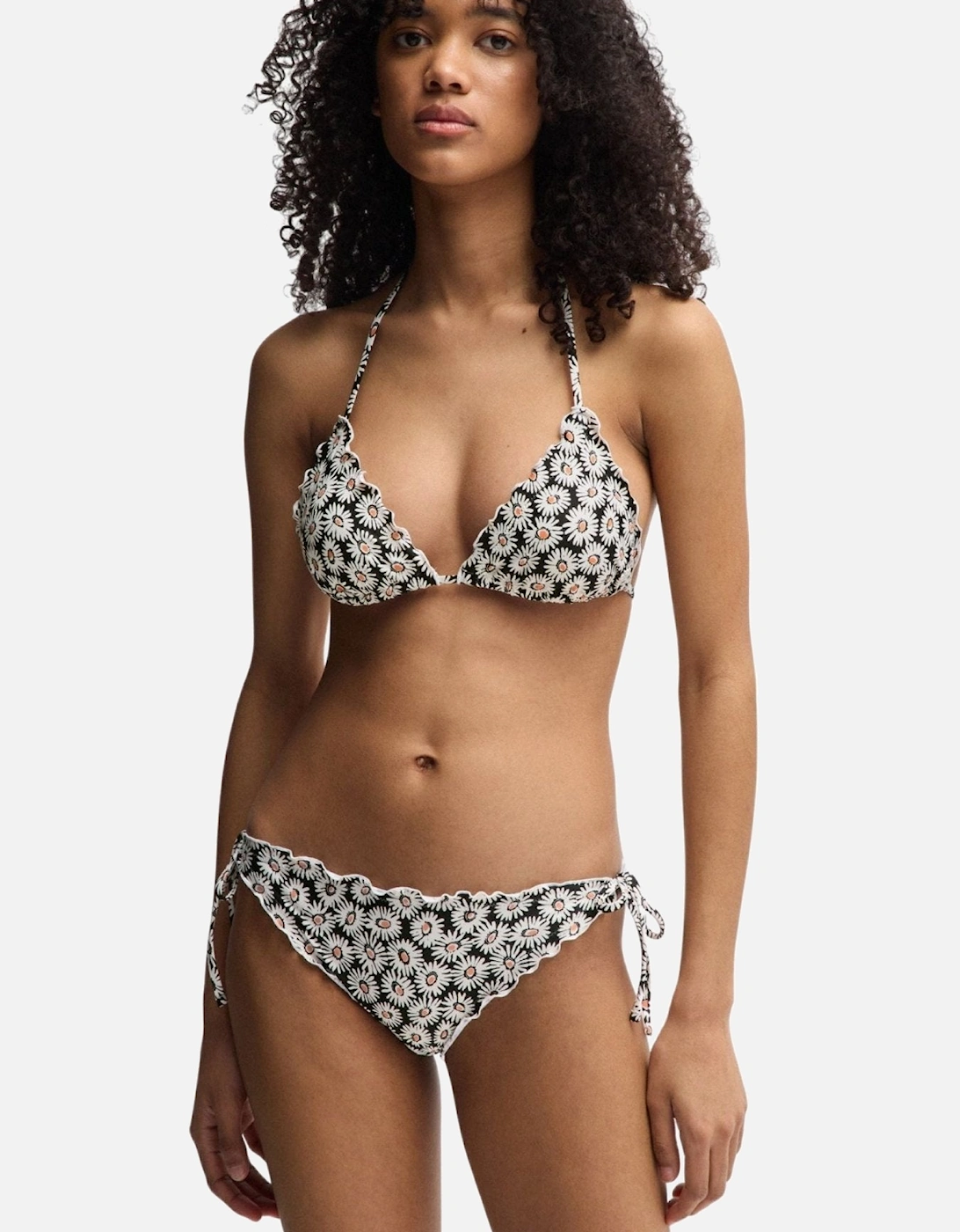 Hugo Boss Women's Ditsy Daisies Ruffle Bikini Bottoms, White - Black - Size: L