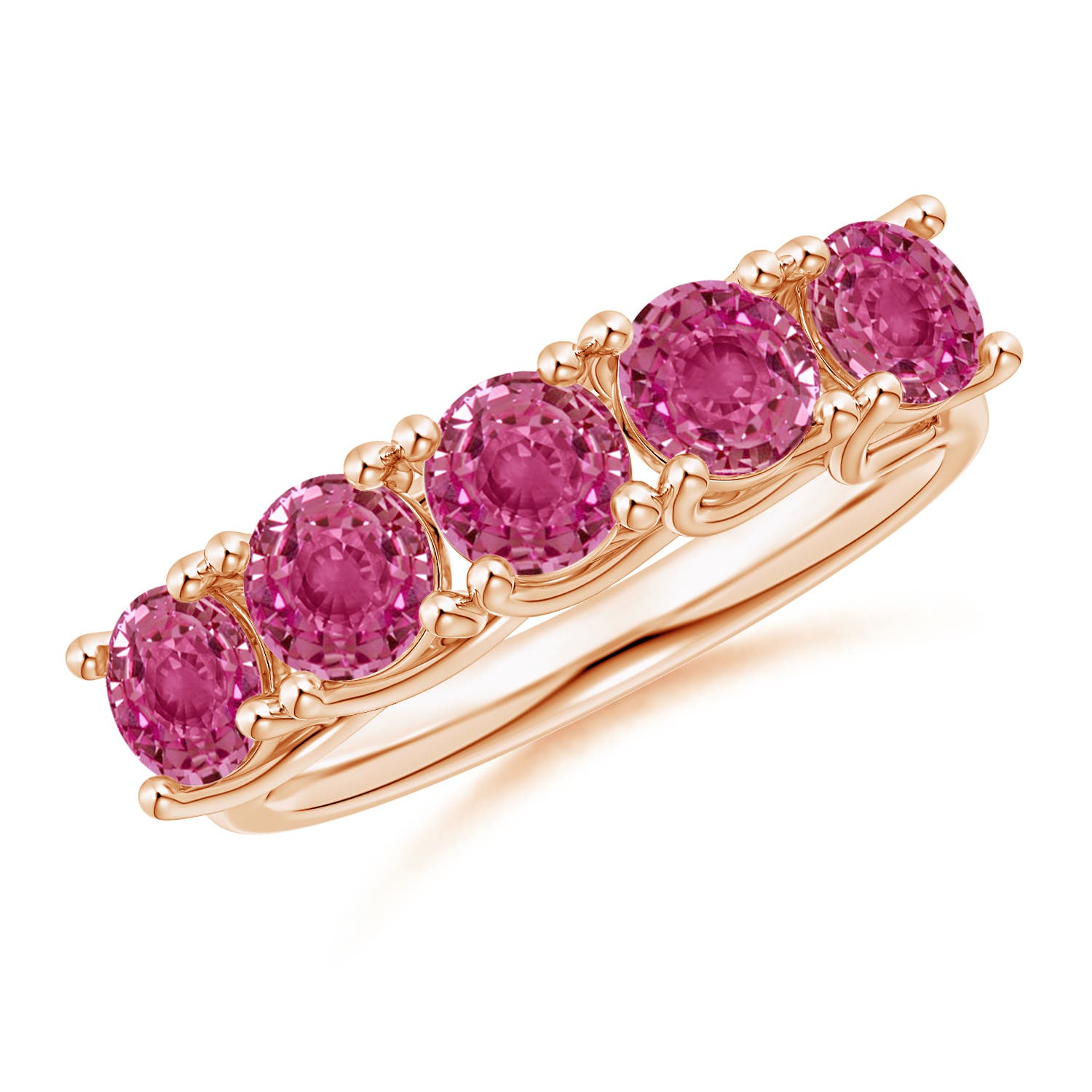 Angara 2.25 Carats Half Eternity Five Stone Pink Sapphire Wedding Ring in 14K Rose Gold