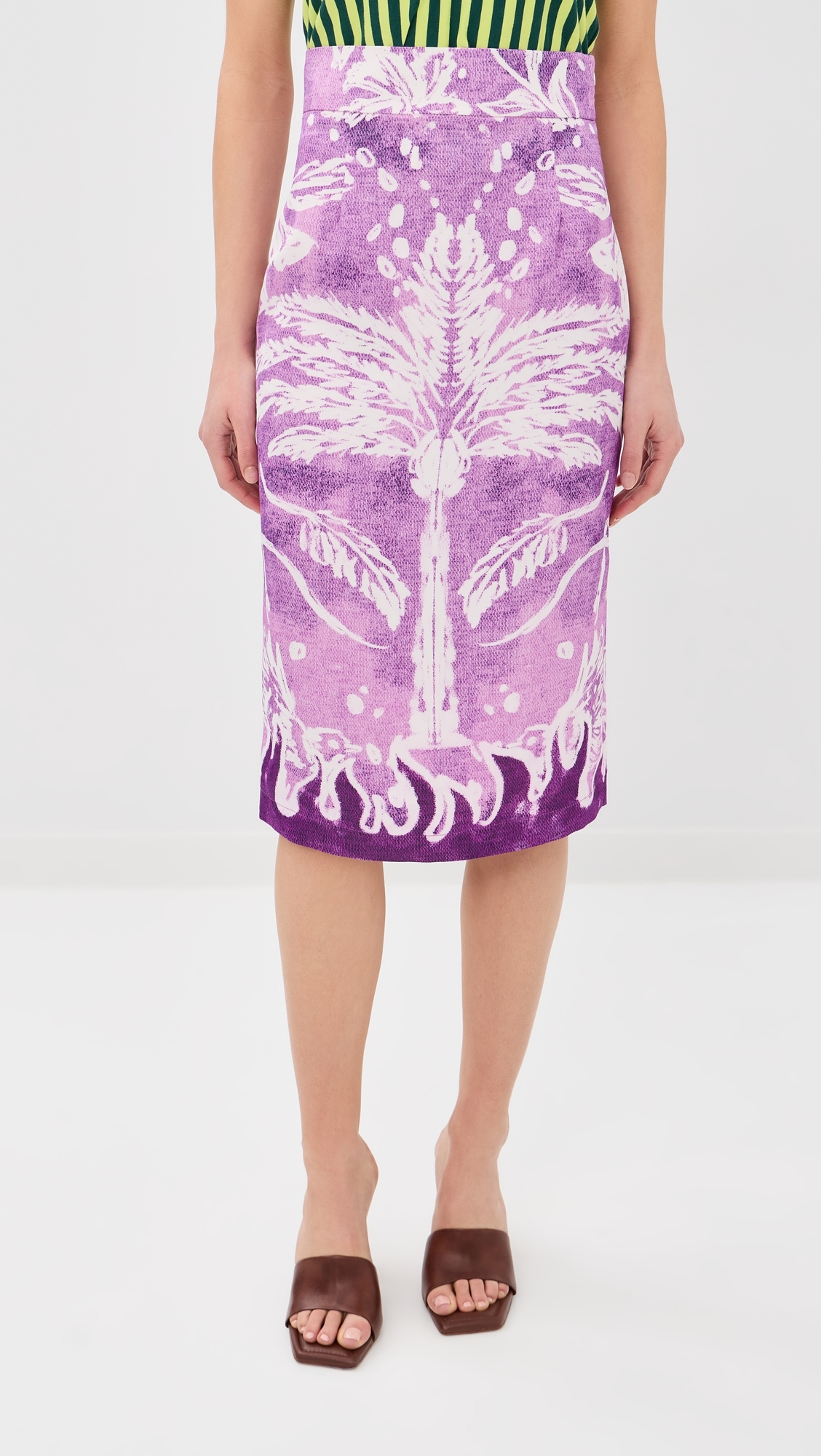 Printed Pencil Skirt Purple Palm And Nature