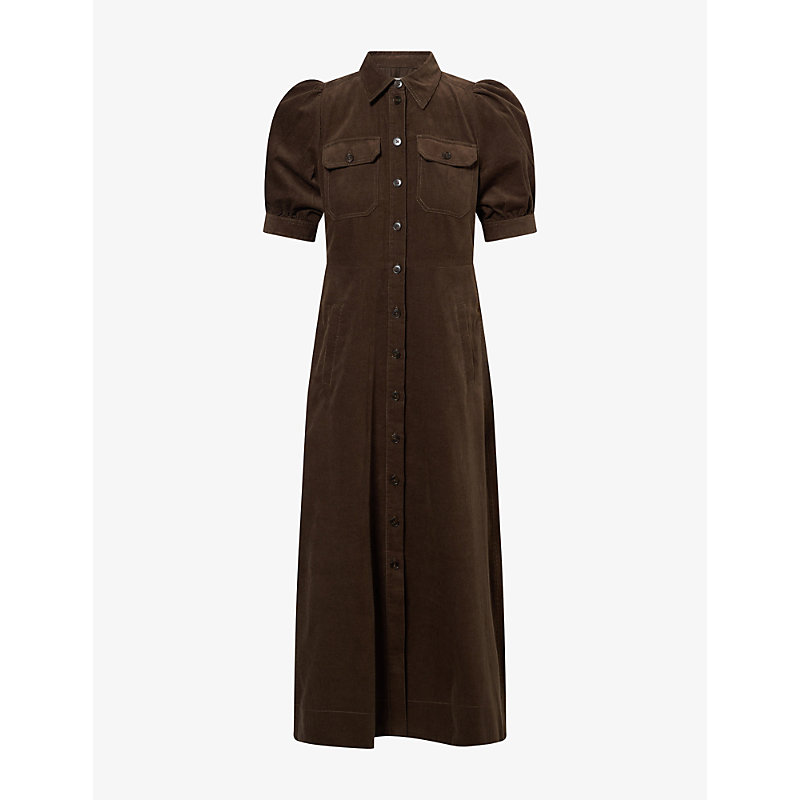 Womens Fit-And-Flare Corduroy Cotton Maxi Shirt Dress