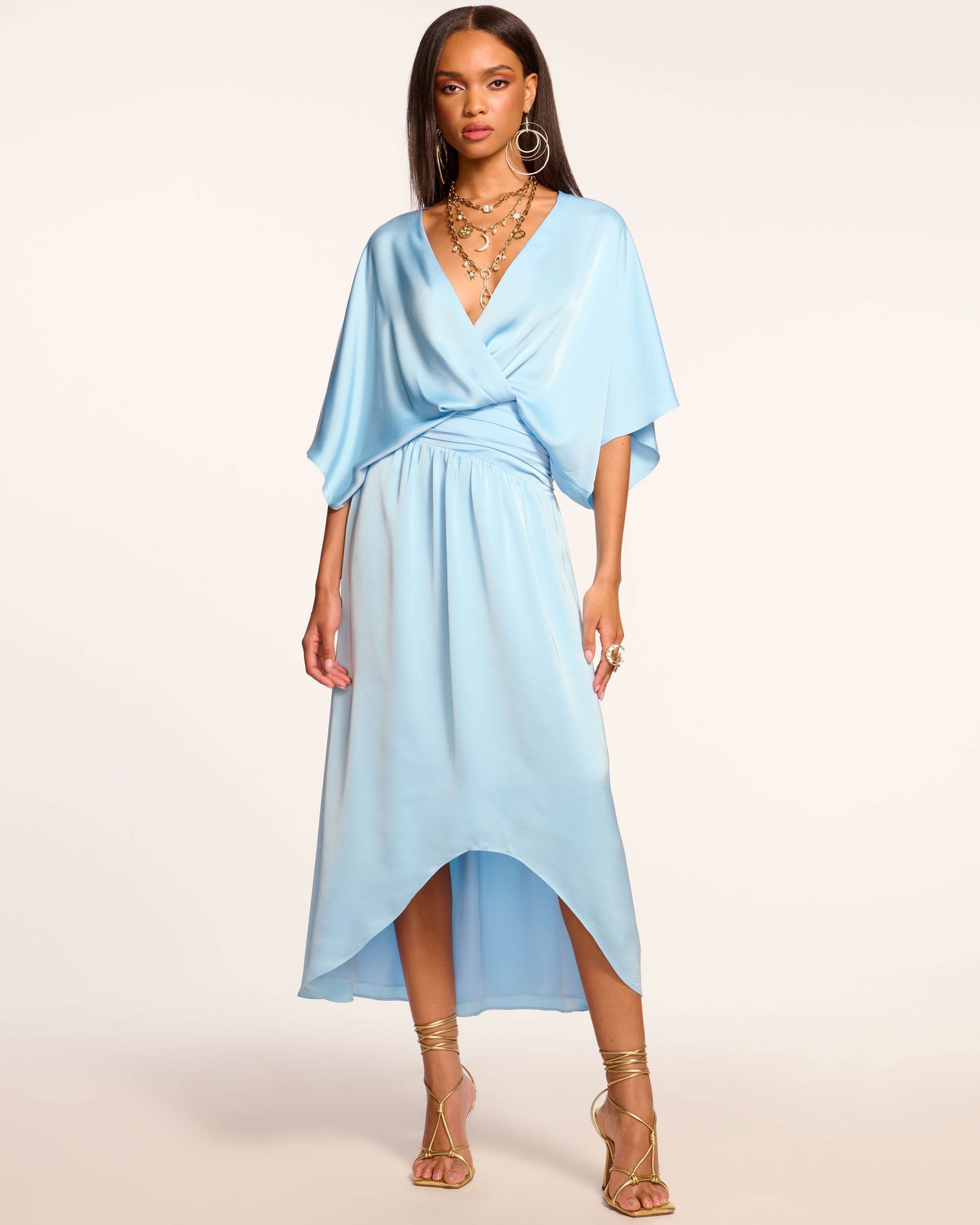 Adiel Wrap Midi Dress in Navy