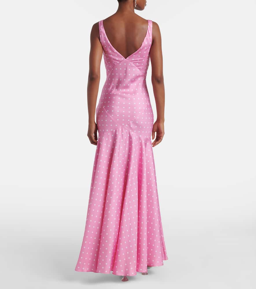 Floral-appliqué silk twill gown