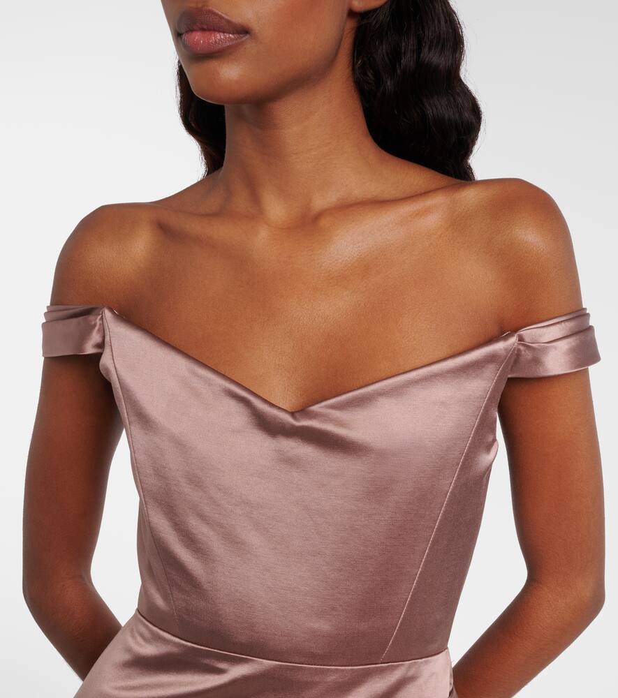 Off-shoulder cotton and silk satin minidress