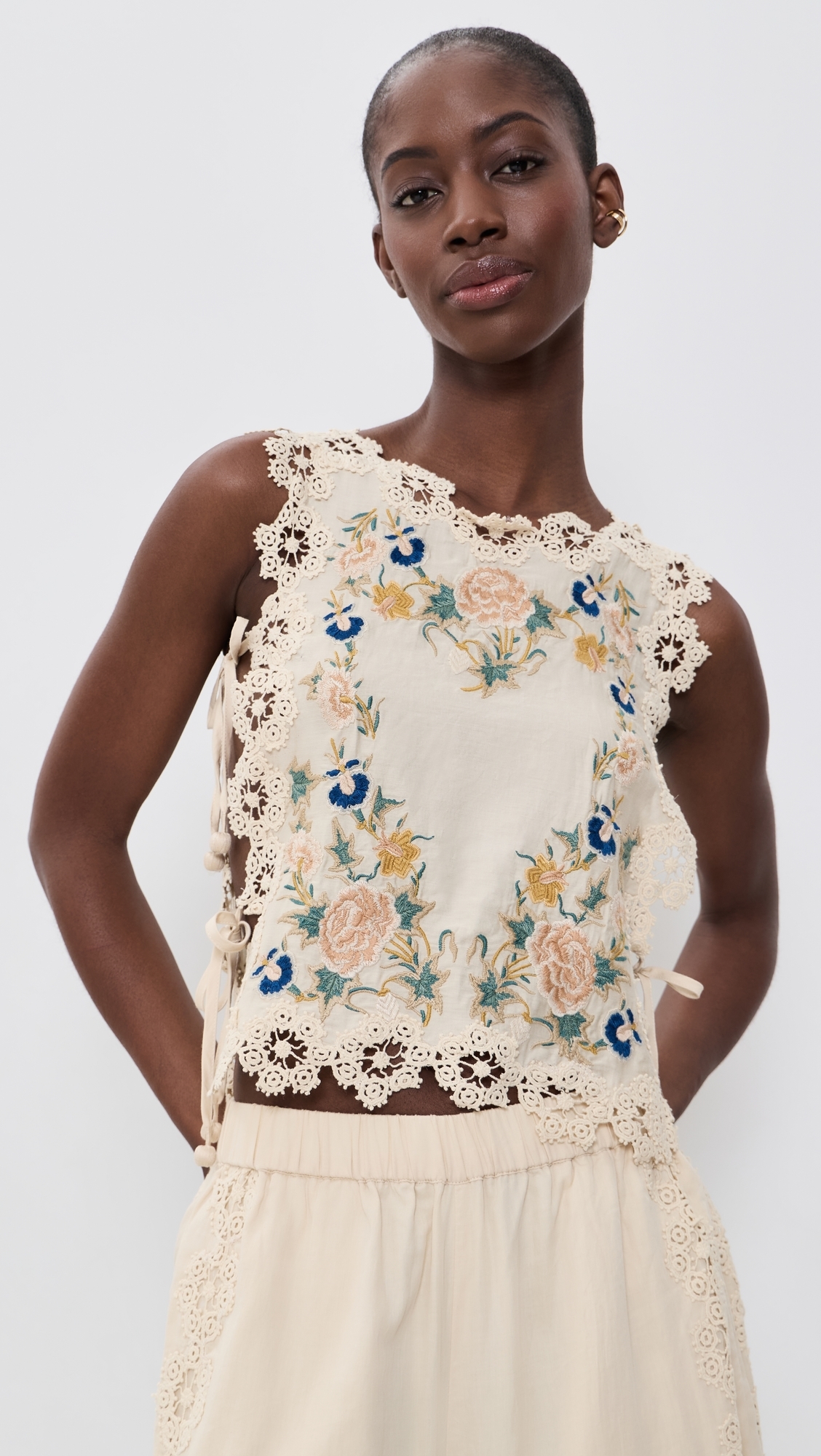 Adonna Embroidered Sleeveless Top Cream