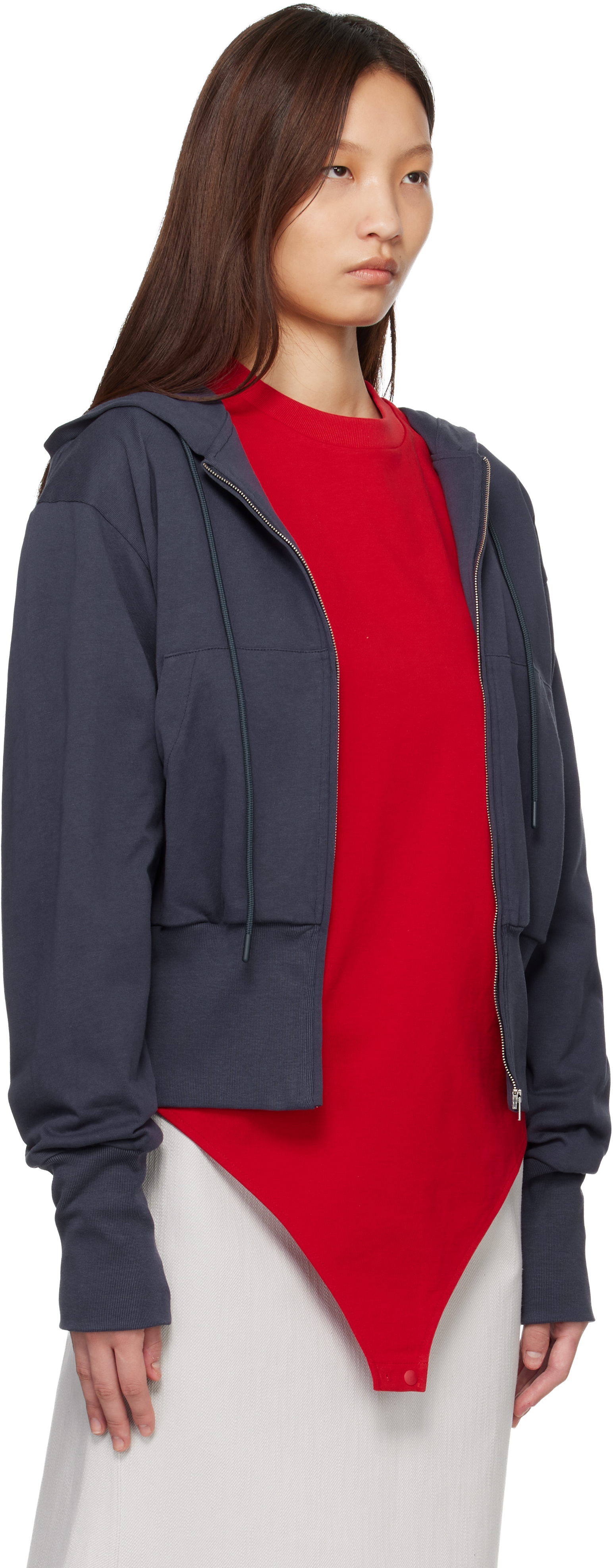 Navy Wide Band Zip-Up Hoodie