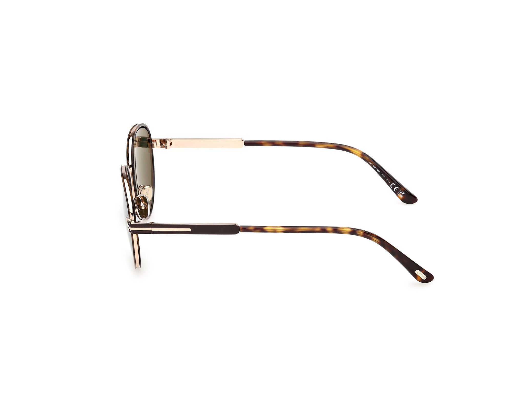 TOM FORD Unisex TOM FORD FT1339 JET-02 52N Sunglasses Metal Havana Green Round Norma