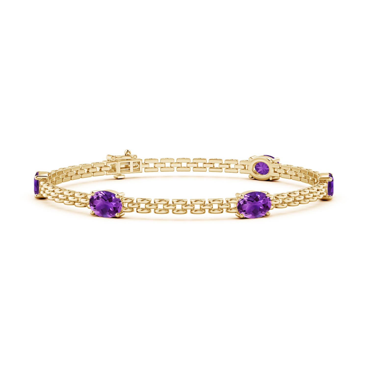Angara 3.5 Carats Five Stone Oval Amethyst Station Link Bracelet in 14K Yellow Gold