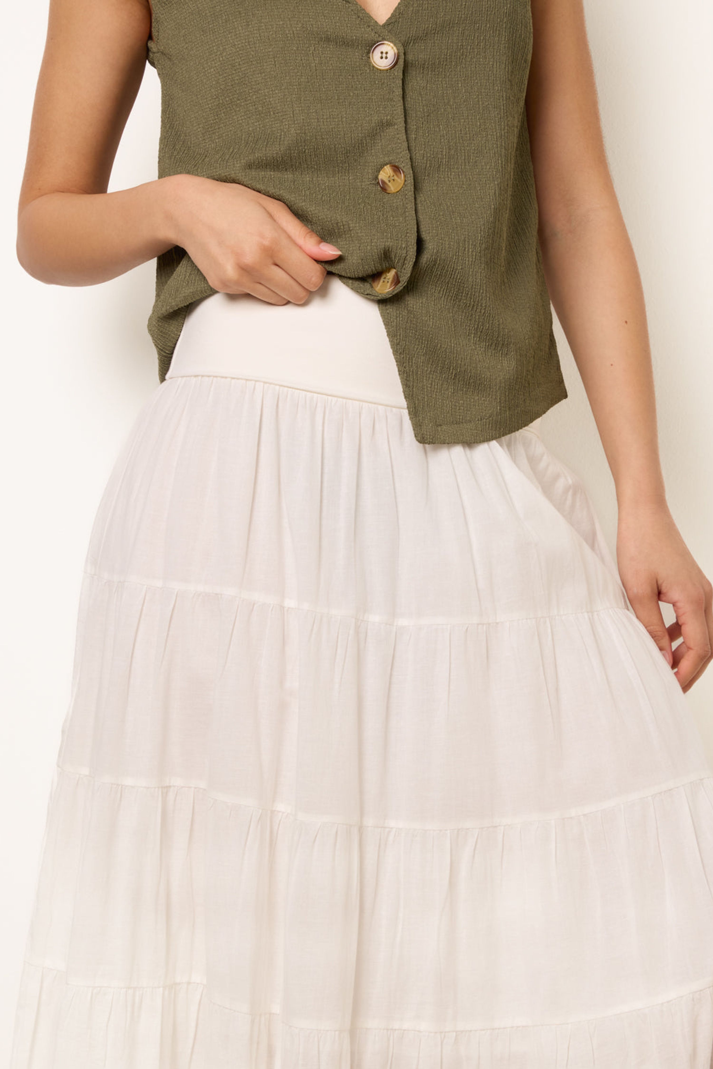 Blue Vanilla Ivory Jersey Band Tiered Skirt