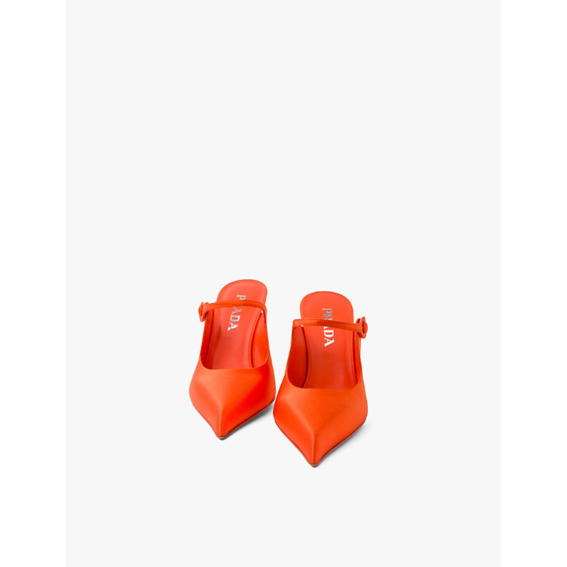 Womens Orange Pointed-toe Slip-on Satin Heels