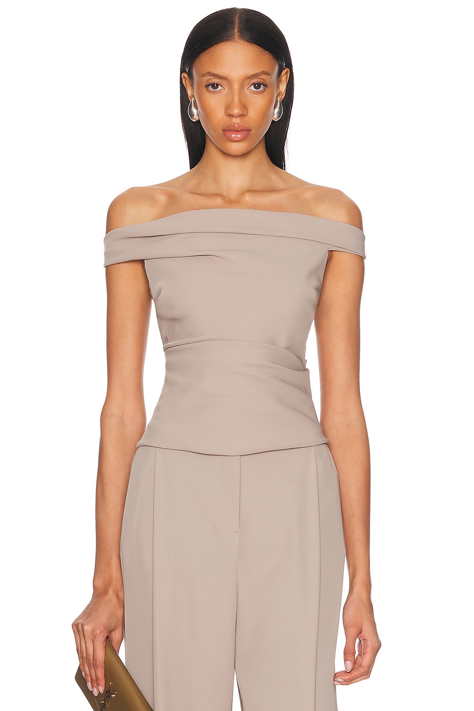 The Sei Off The Shoulder Top in Fossil - Grey.  8 also in 0, 2
