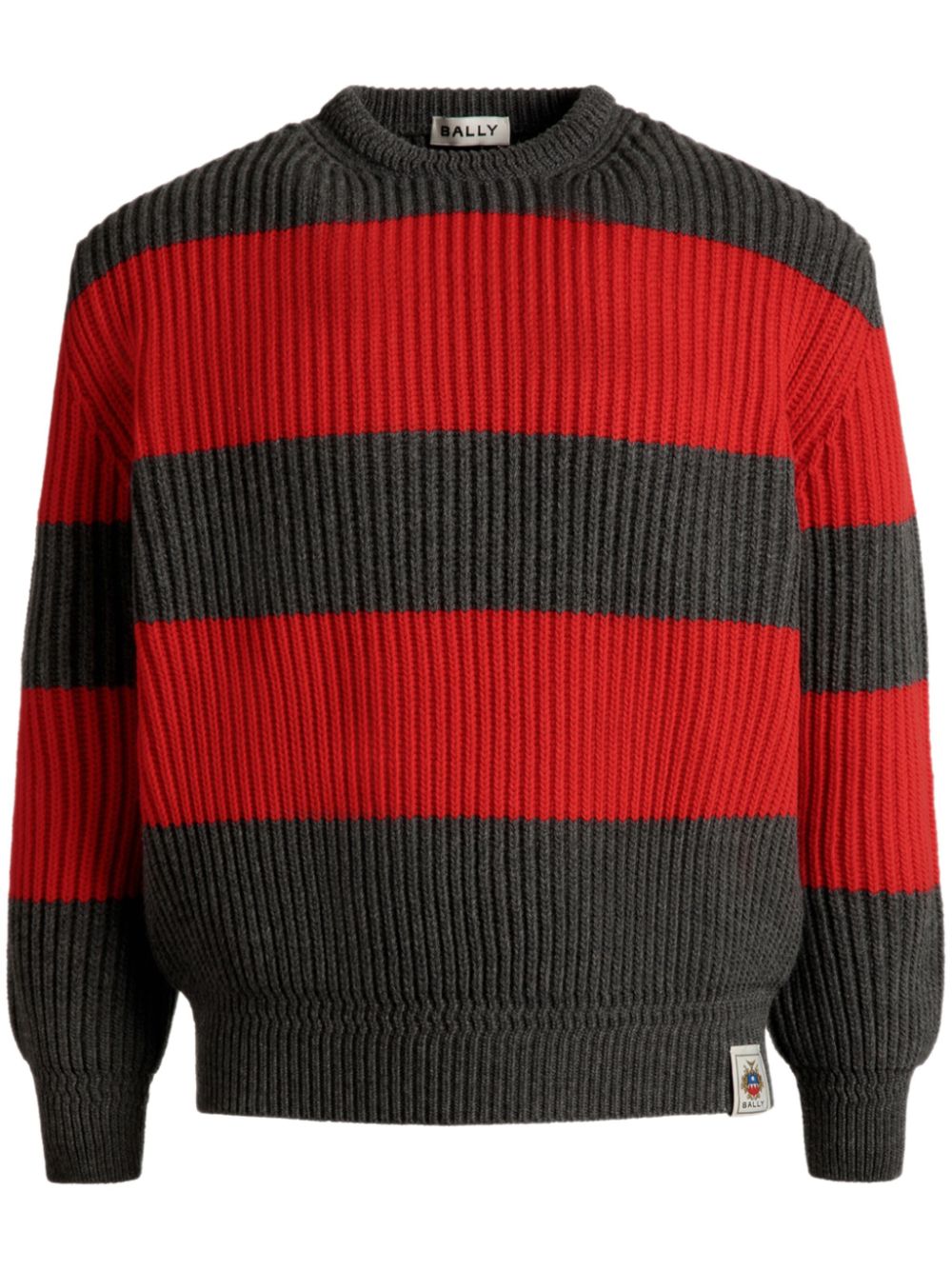 Logo-patch striped jumper - Grey