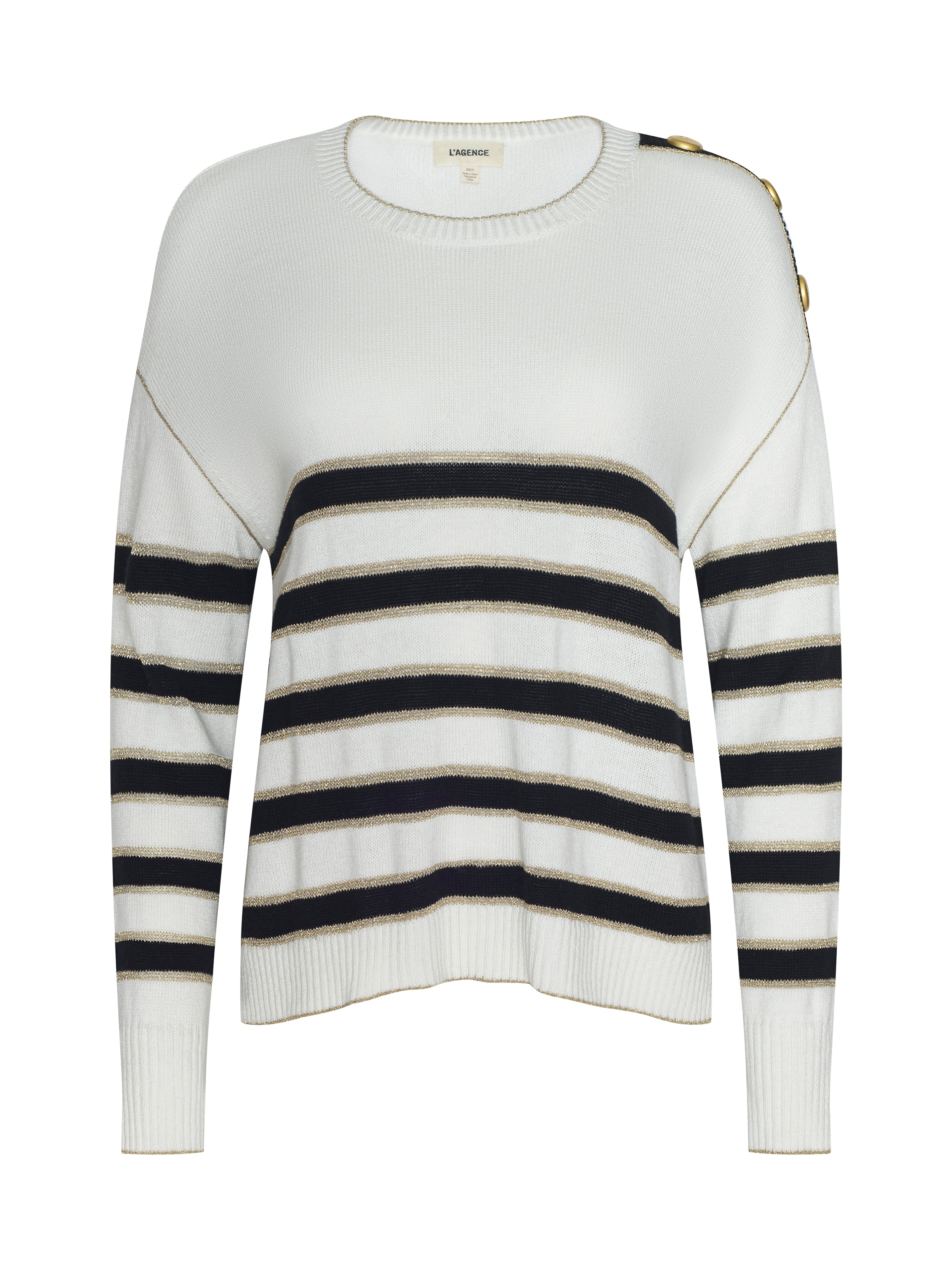 Bishop Striped Sweater In Ivory/black/gold Stripe