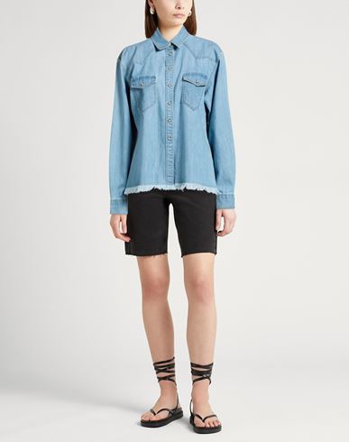 Woman Denim shirt Blue Size 10 Cotton, Elastane