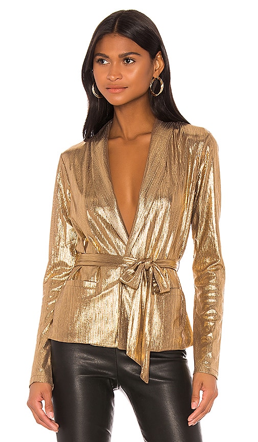 Superdown BLAZER MIT BINDESCHLEIFE DESIRAY in Metallic Gold. Größe XL. Also in
