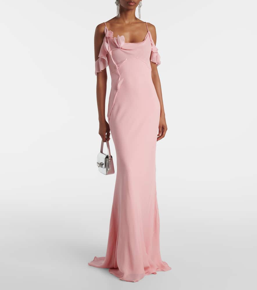 Self-Portrait Floral-appliqué georgette gown
