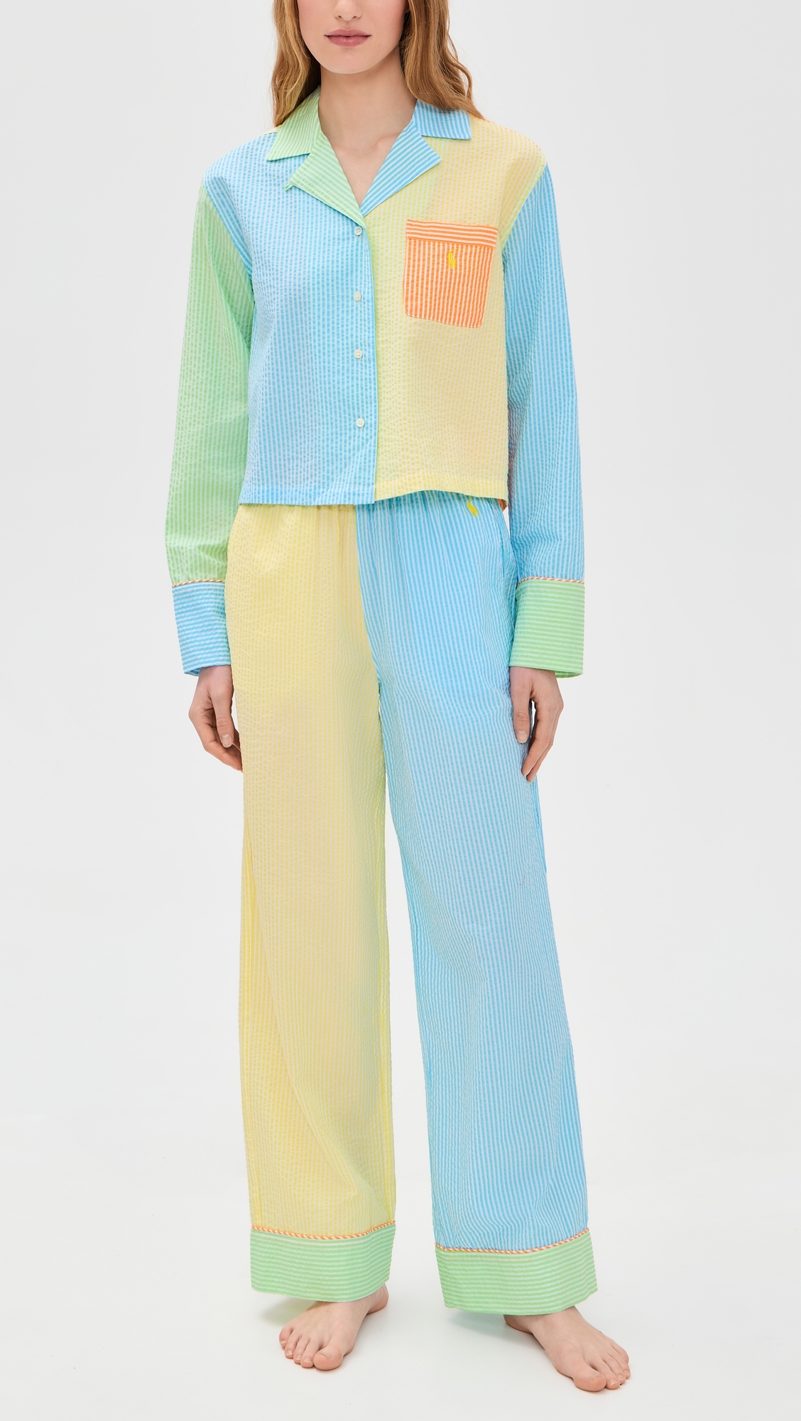 Mixed Seersucker Pajama Set Multicolor