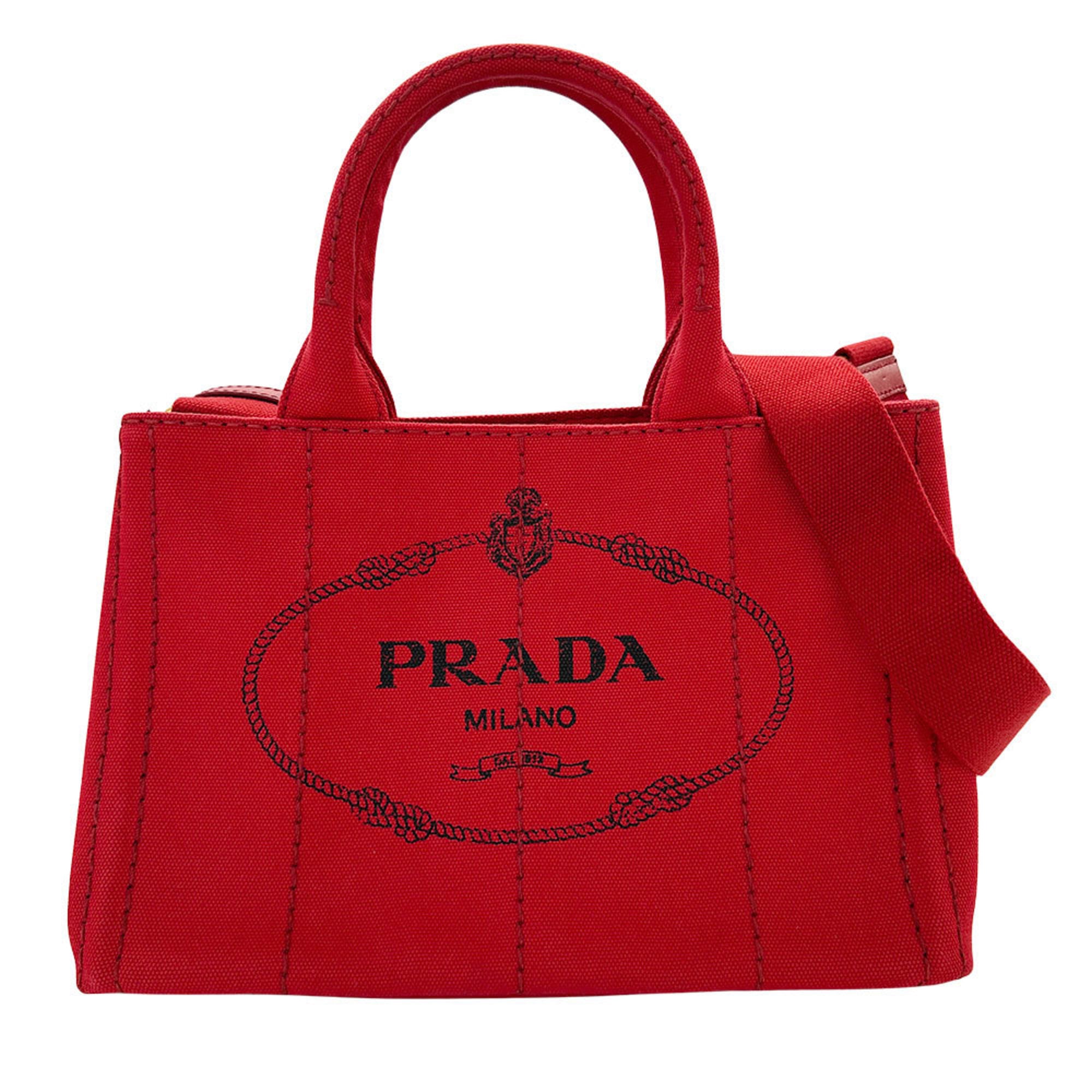 Prada Red Color Canvas Handbag Shoulder Bag Pre-Owned