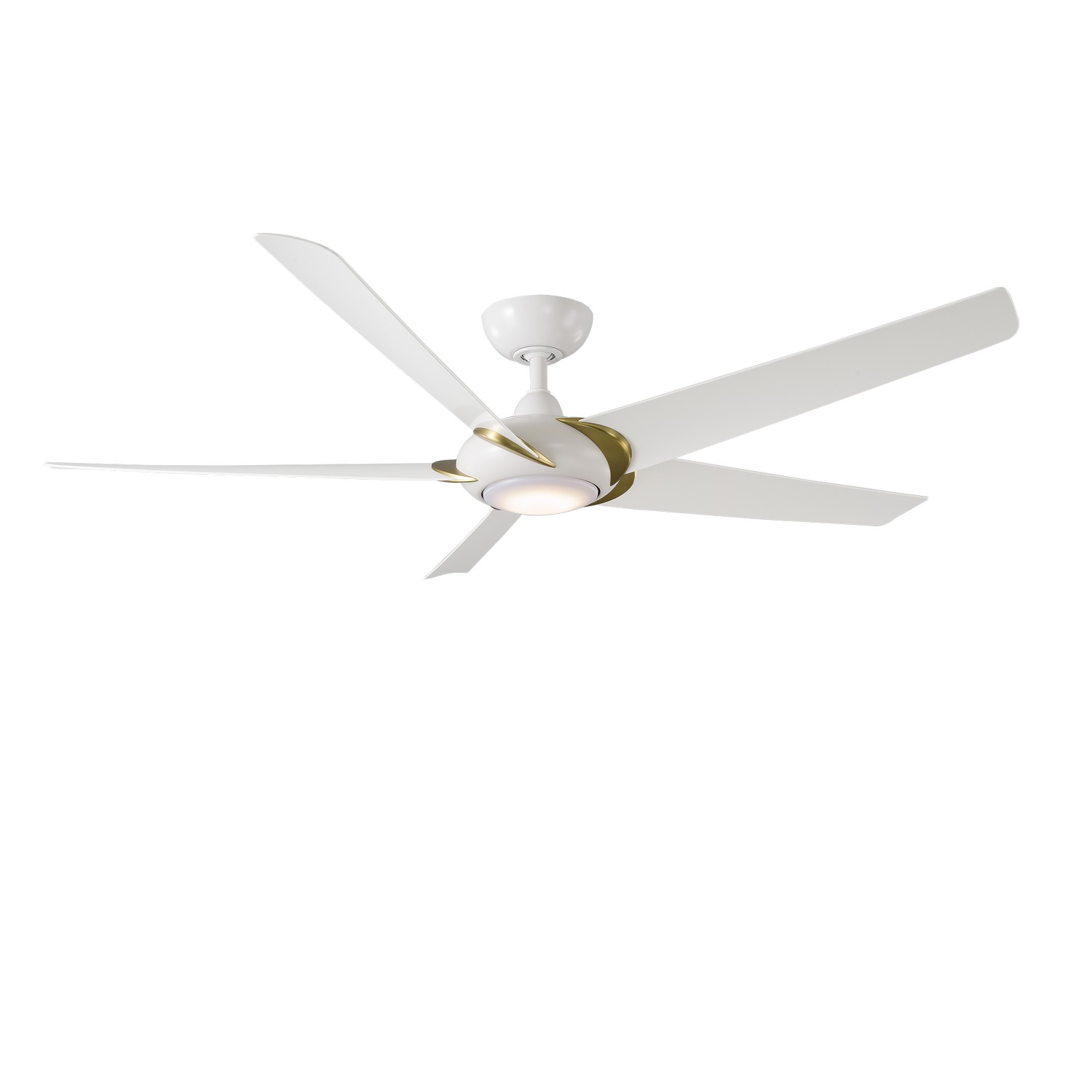 Soft Brass Arms Matte White 62"Ceiling Fan from the Lucid Collection