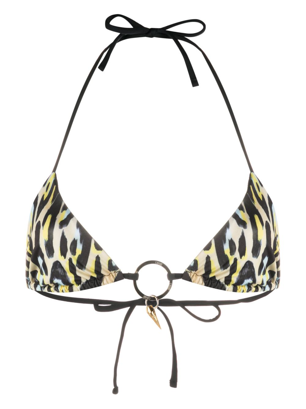 Leopard-print teeth-pendant bikini top - Black