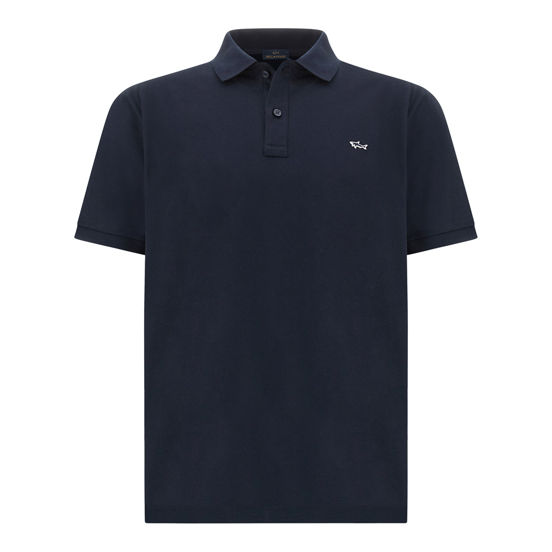 Double Piqué cotton polo shirt with Shark embroidery, Man, Blue