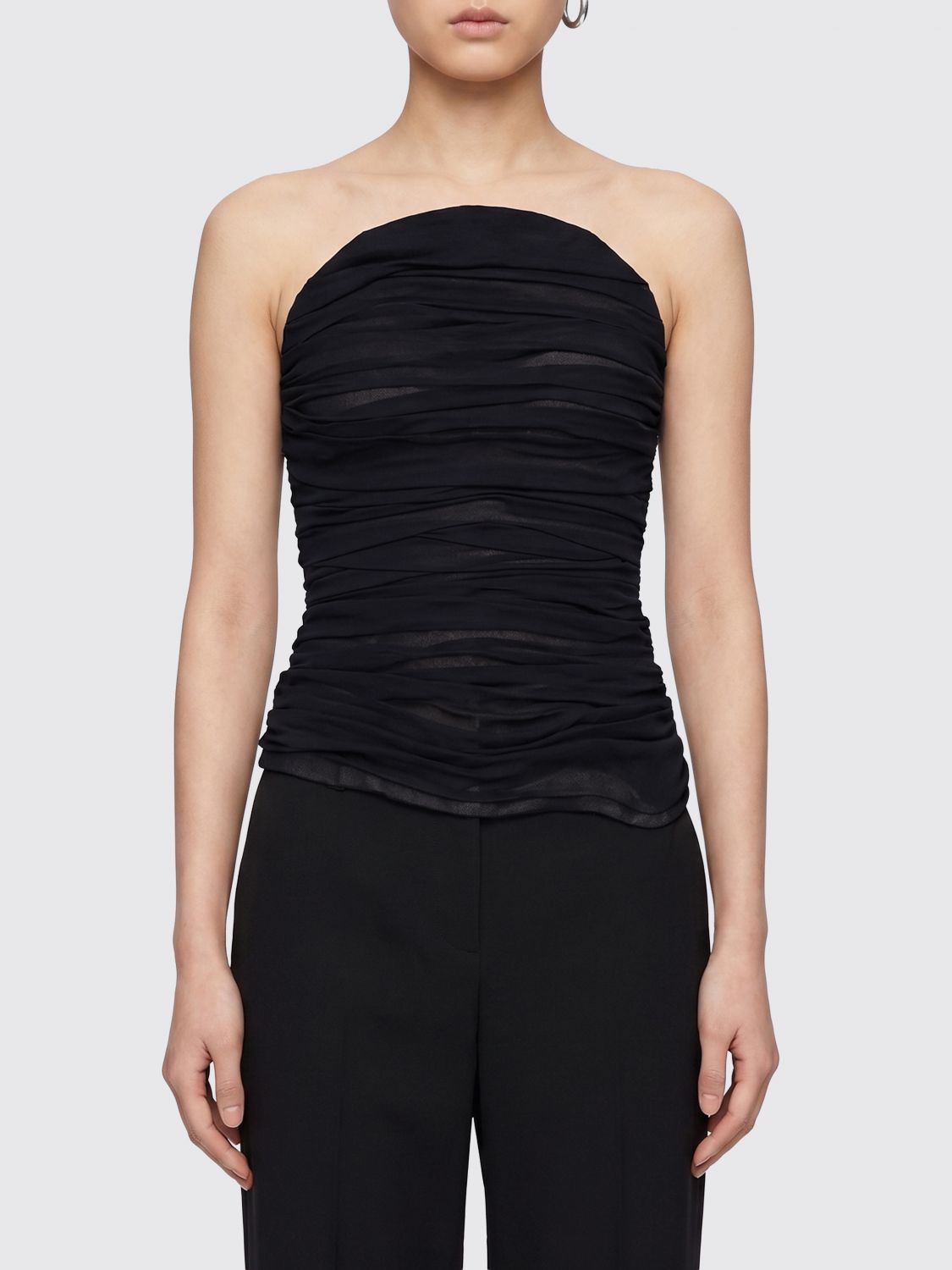 Off-the-Shoulder Draped Silk Bustier Top