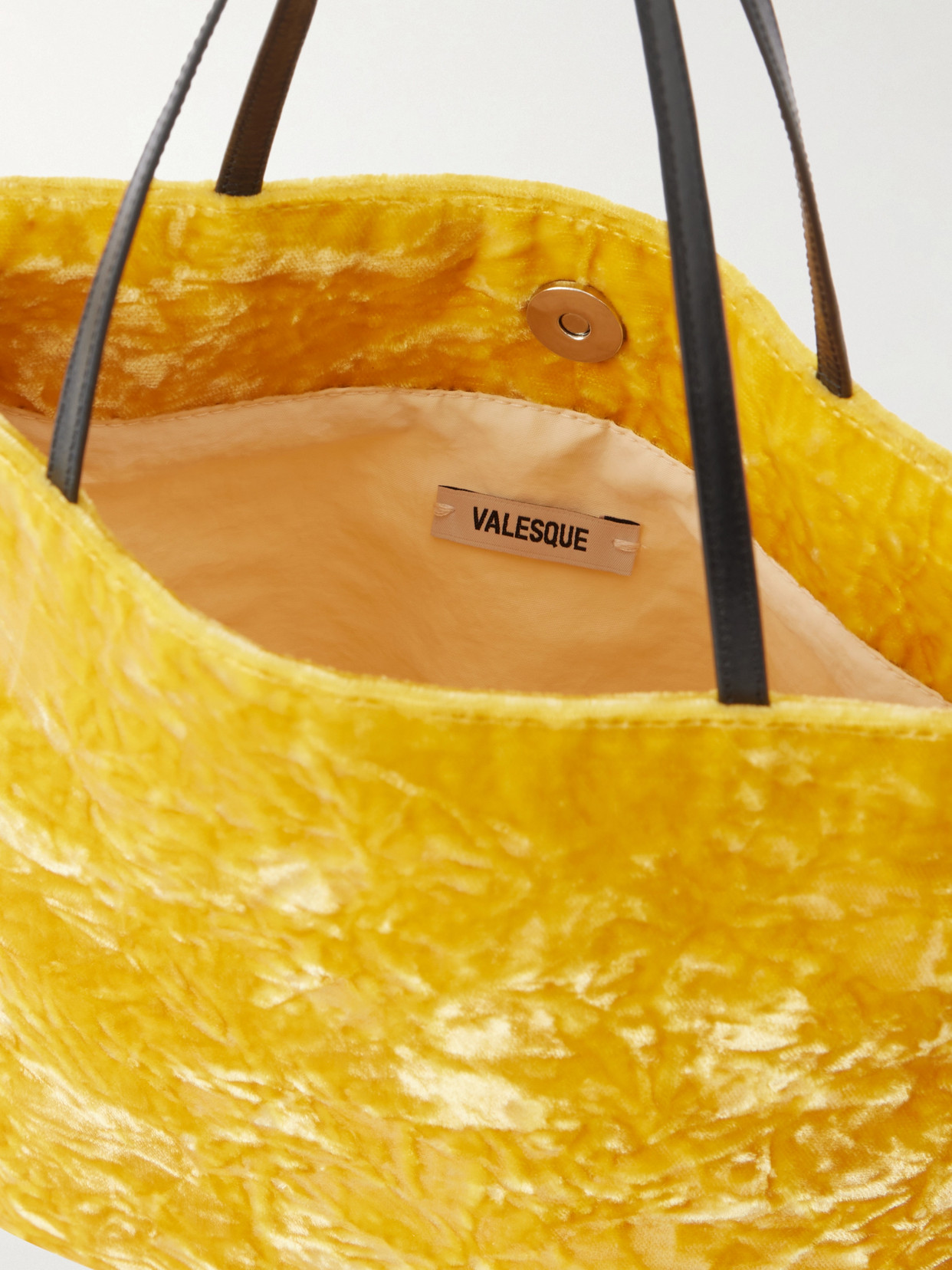 Thea Leather-trimmed Crushed-velvet Tote - Yellow