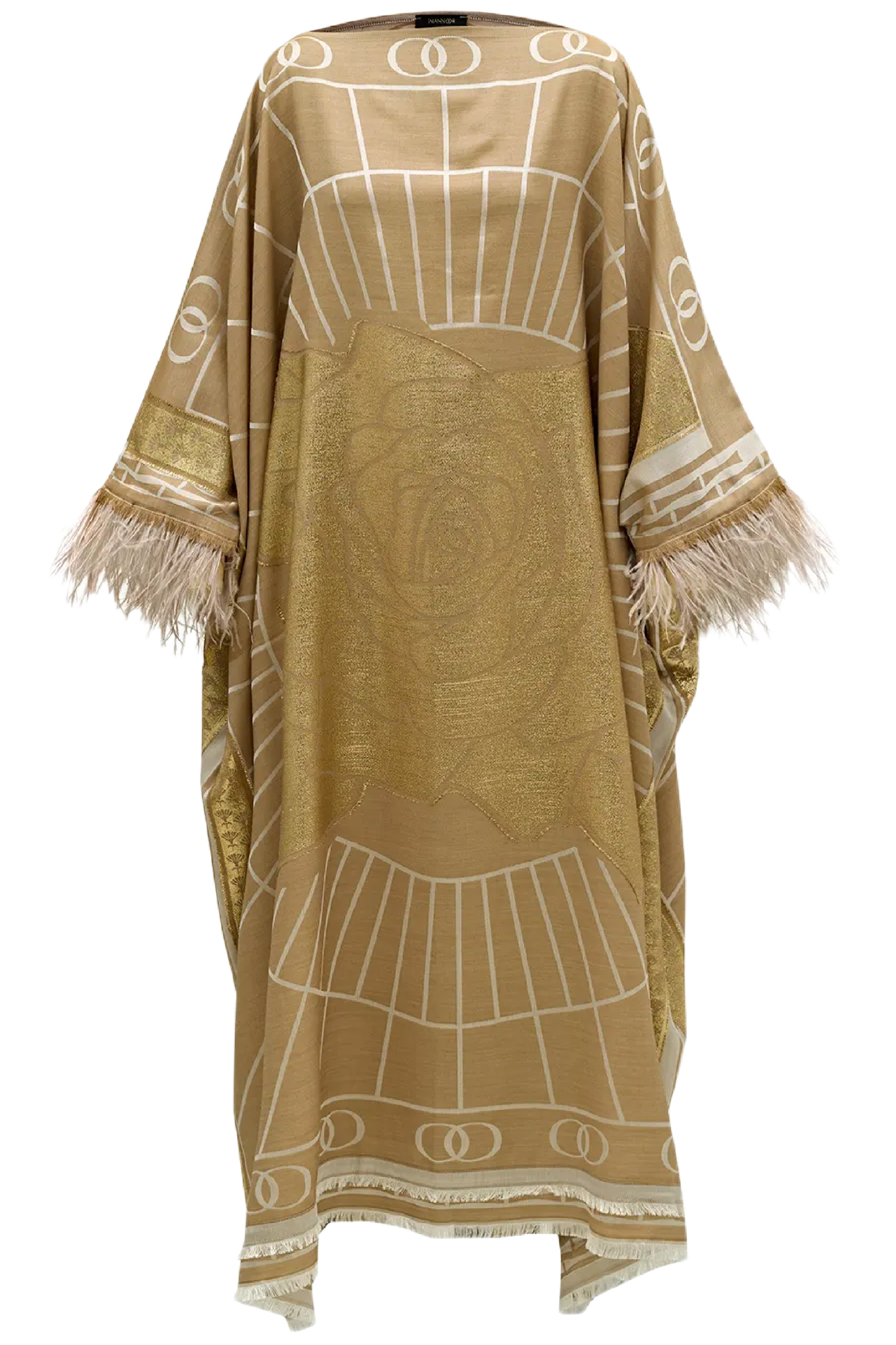 LEILA SILK JACQUARD CAFTAN IN BEIGE