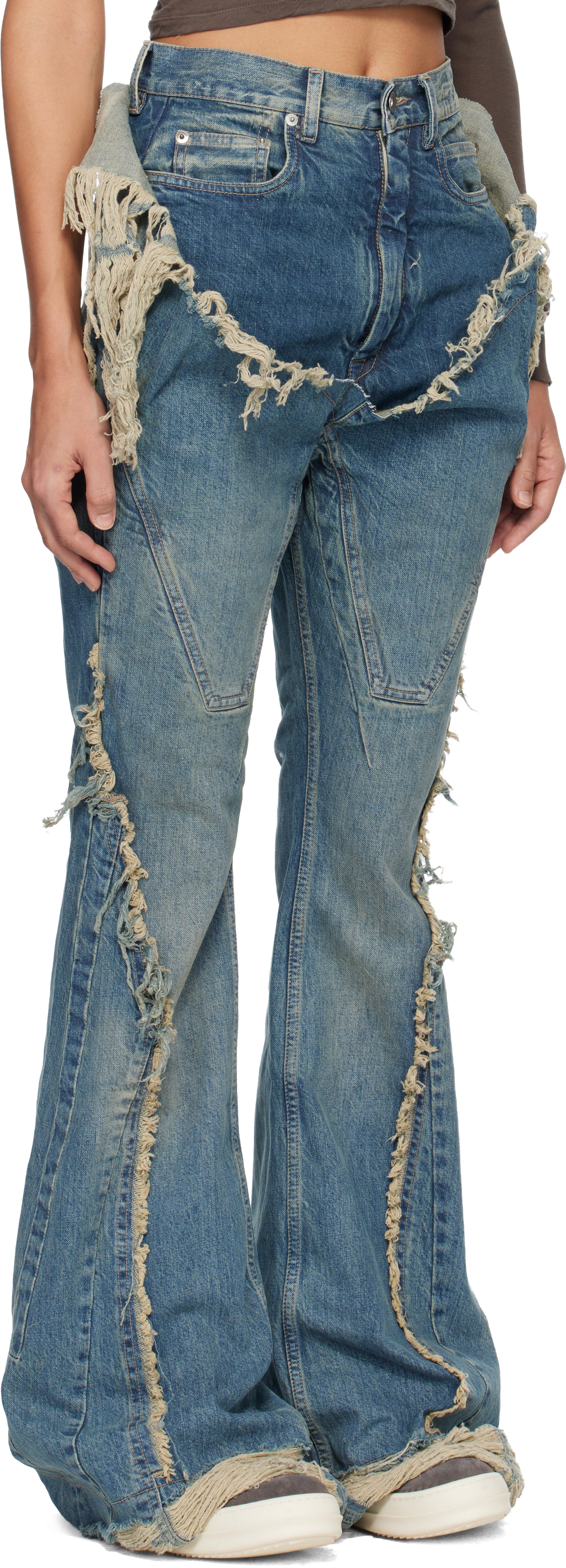 Blue Temple Slivered Bootcut Jeans