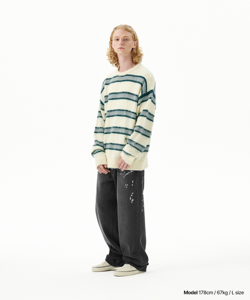 HAIRY STRIPE KNIT SWEATER IVORY