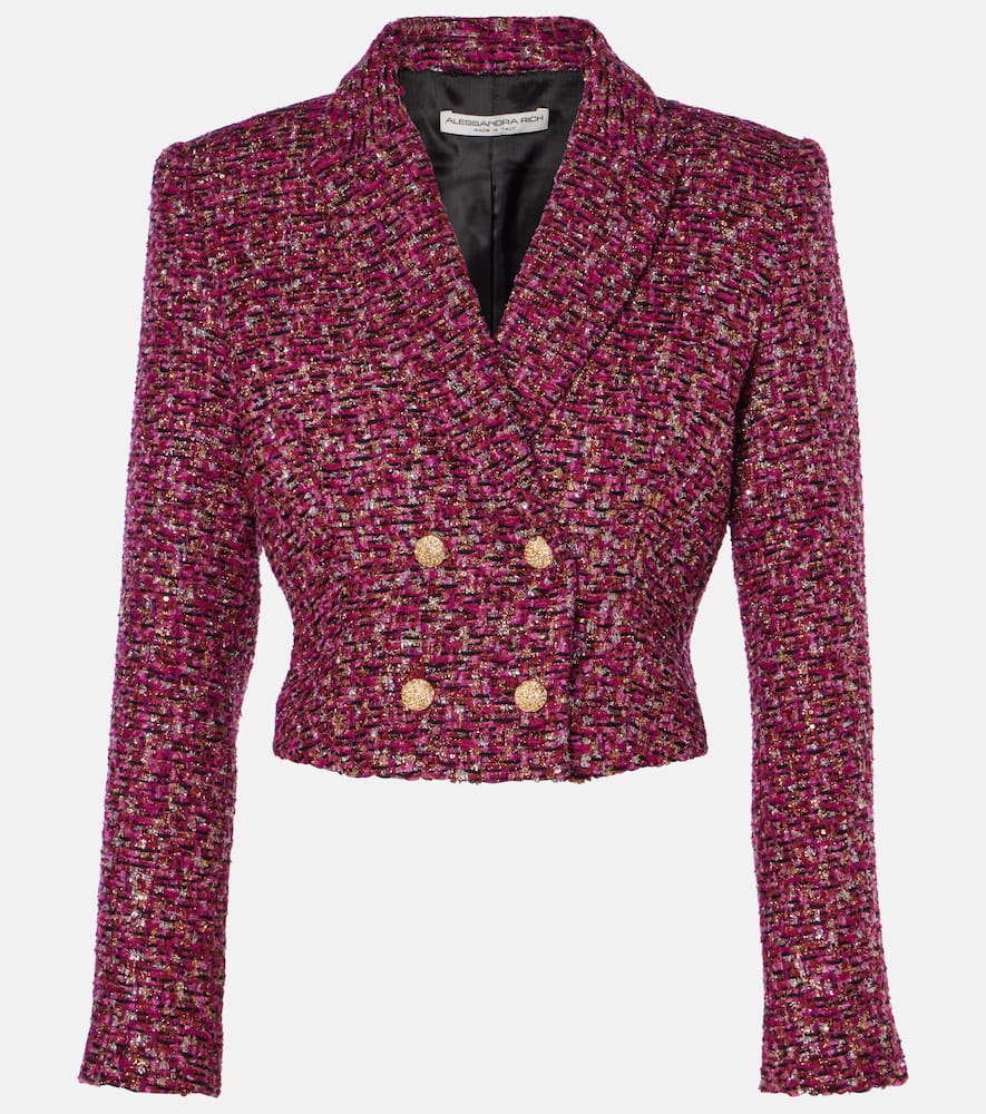 Sequined cropped tweed blazer