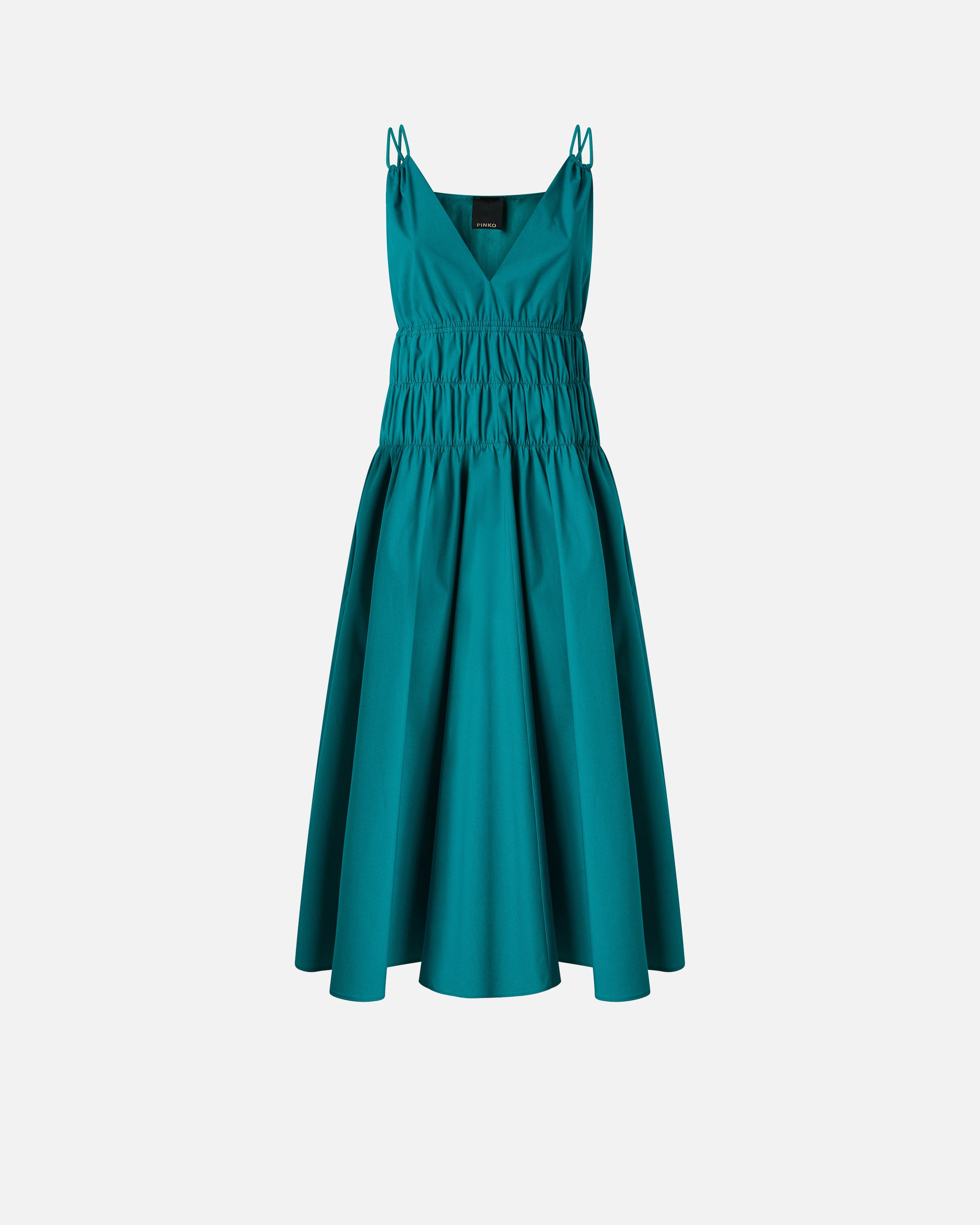 Pinko - cotton v-neck spaghetti-strap shirred a-line midi dre