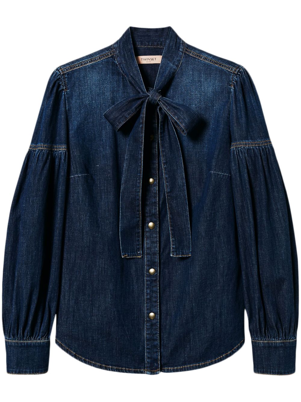 Pussy-bow denim shirt - Blue