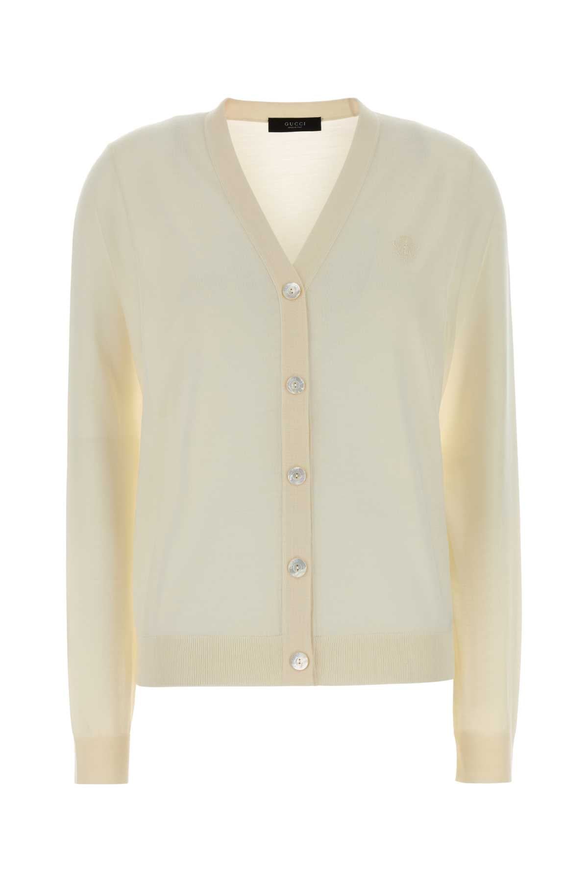 Wool V-Neck Cardigan — Beige