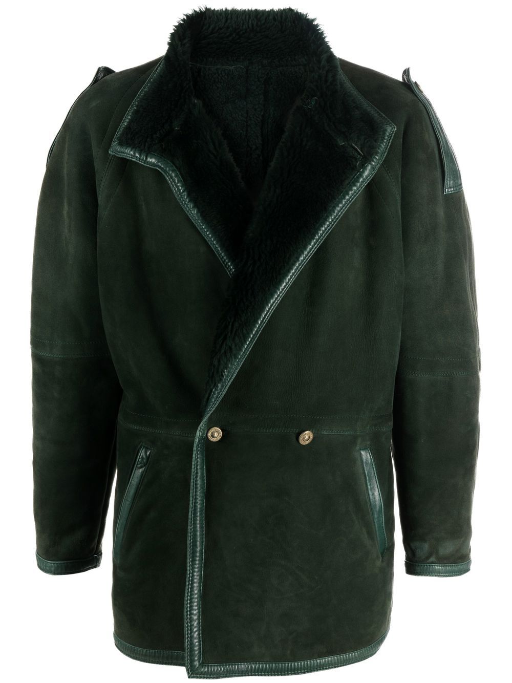 1980s double-breasted shearling coat - Green