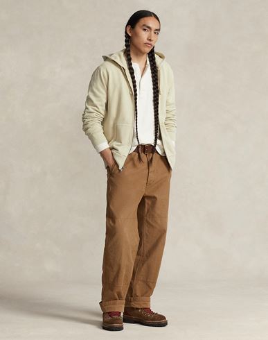 Loopback Terry Full-zip Hoodie Man Sweatshirt Beige