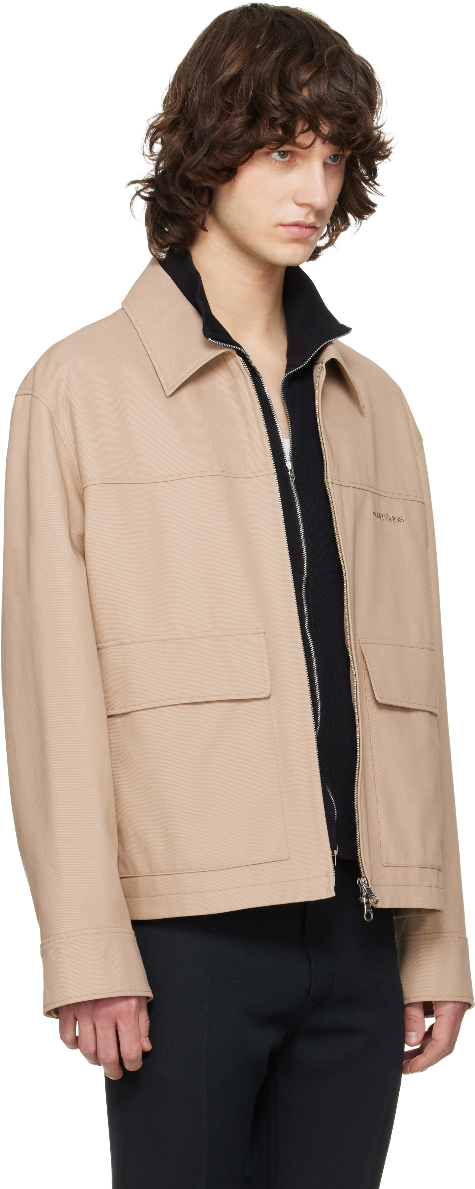 Beige 2-Pocket Zipped Cotton Jacket