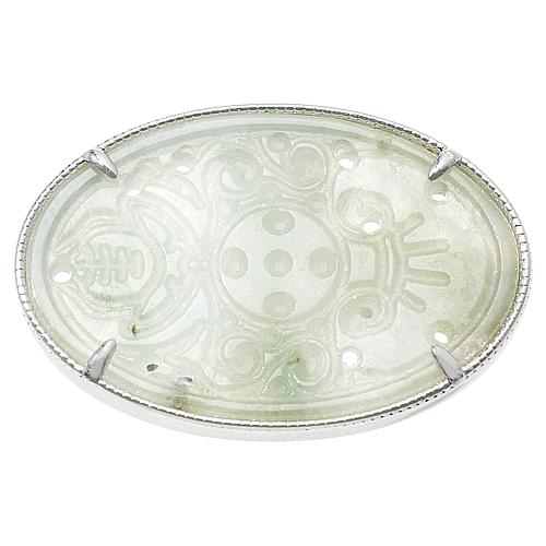 East-West Oval Carved Jade Ring