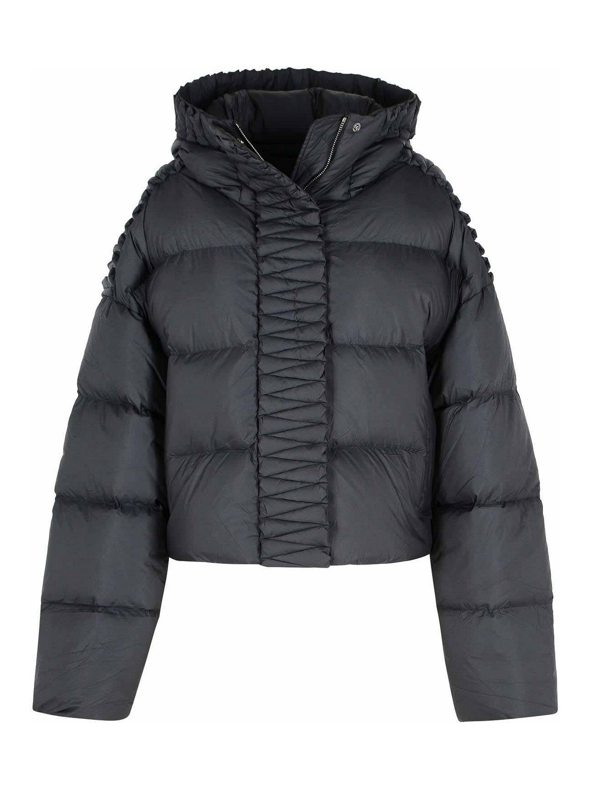Black Polyester Hooded Down Jacket