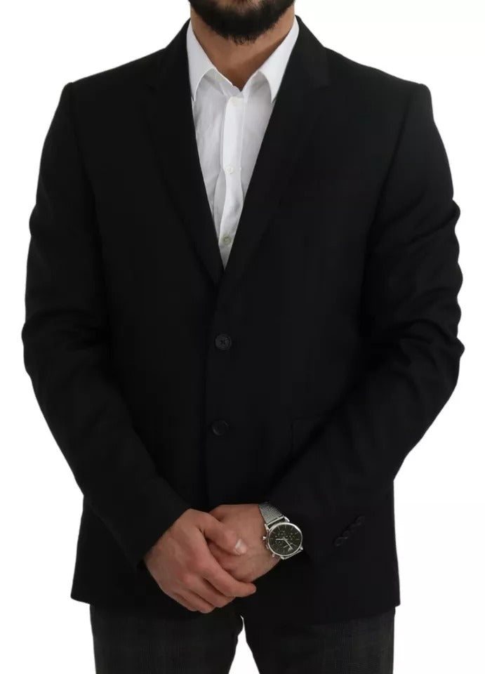 Wool Blend Slim Fit Blazer — Black