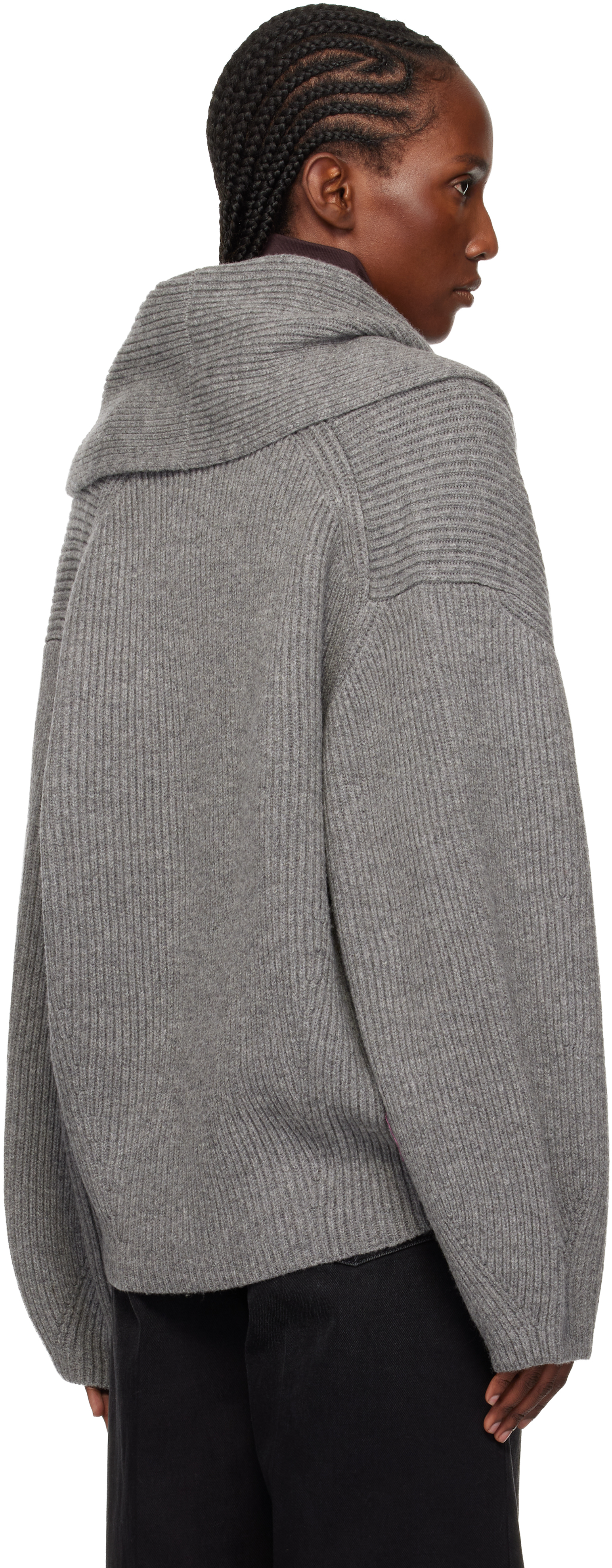 Gray Shawl-Lapel Cardigan