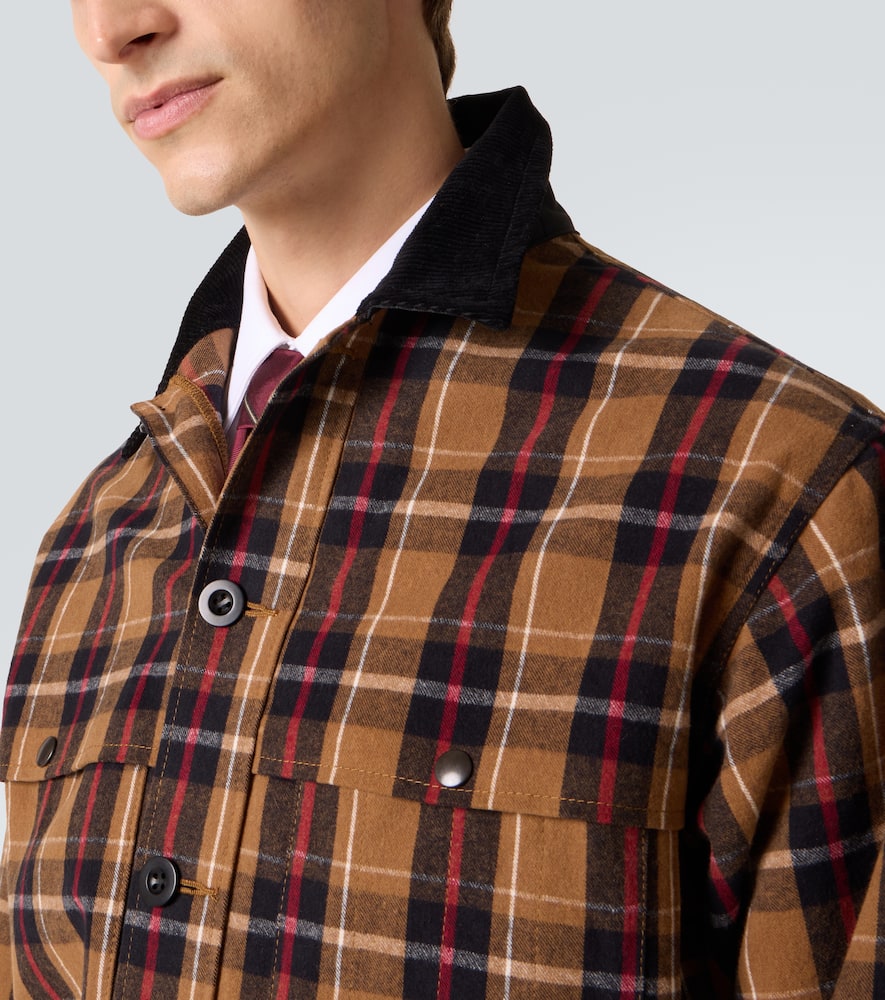 Checked leather-trimmed cotton jacket